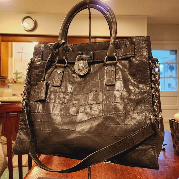 Michael Kors Croc Embossed Leather Hamilton Satchel - Picture 1 of 7